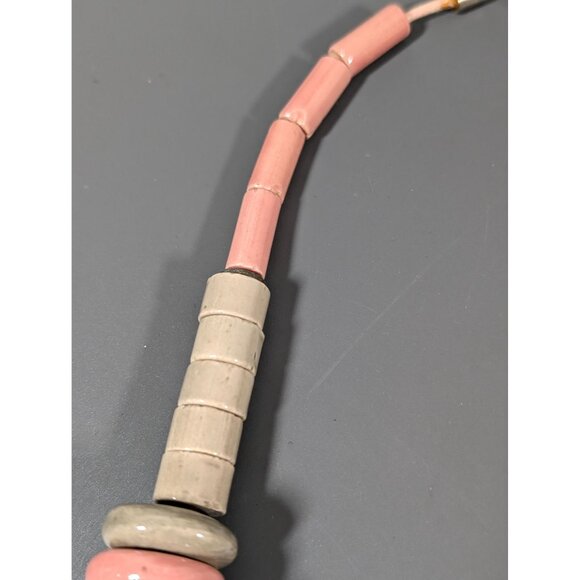 Pink Gray Ceramic Bead Statement Necklace Chunky Tribal Boho 17" - Picture 8 of 10